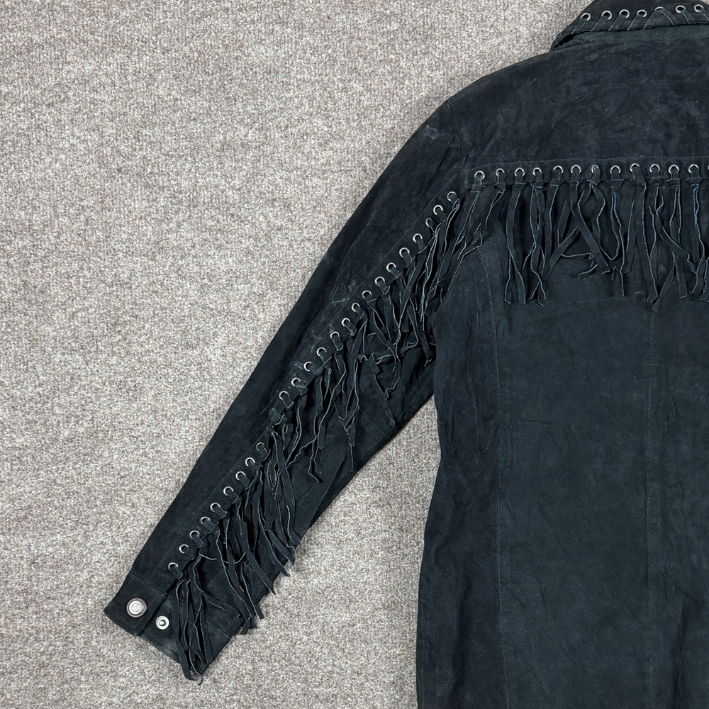 Vintage Excelled Collection Black Suede Leather Western Fringe Jacket Women’s XS - Picture 5 of 13